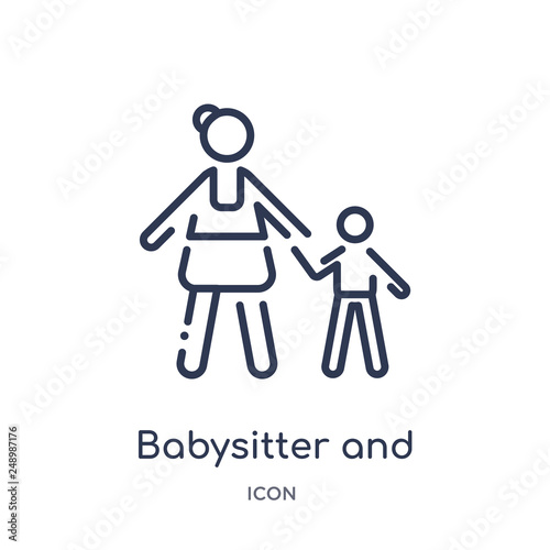 babysitter and child icon from people outline collection. Thin line babysitter and child icon isolated on white background.