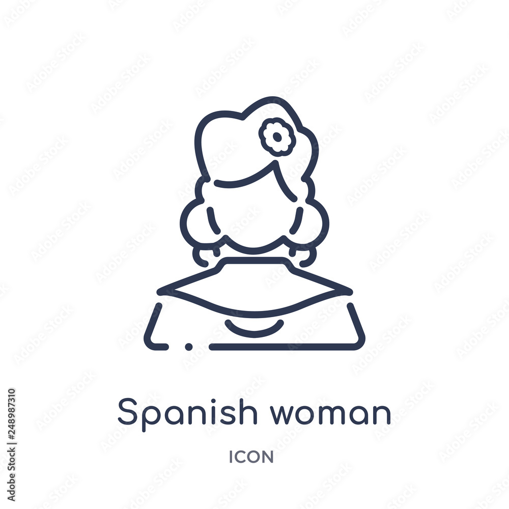 spanish woman icon from people outline collection. Thin line spanish woman icon isolated on white background. spanish woman icon from people outline collection. Thin line spanish woman icon isolated on white background.