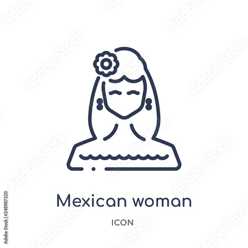 mexican woman icon from people outline collection. Thin line mexican woman icon isolated on white background. photo