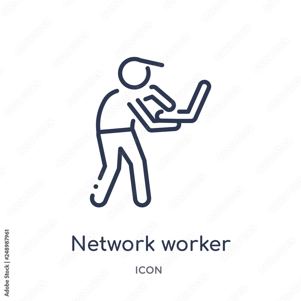 network worker icon from people outline collection. Thin line network worker icon isolated on white background.