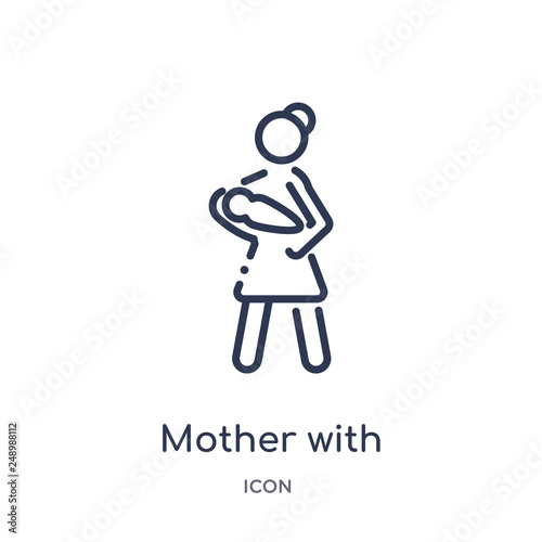 mother with baby in arms icon from people outline collection. Thin line mother with baby in arms icon isolated on white background.