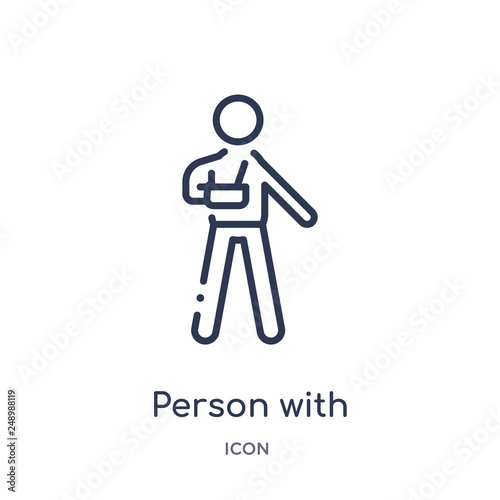 person with broken arm icon from people outline collection. Thin line person with broken arm icon isolated on white background.