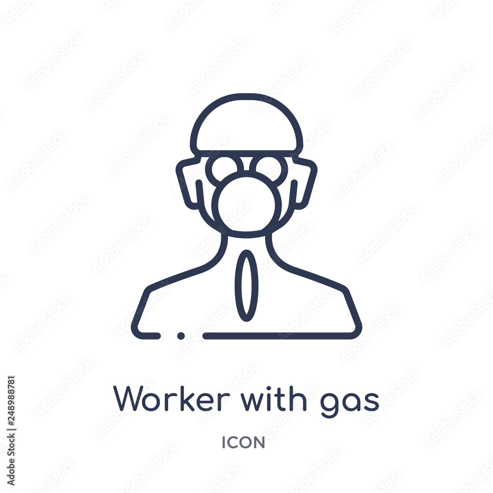 worker with gas mask icon from people outline collection. Thin line worker with gas mask icon isolated on white background. worker with gas mask icon from people outline collection. Thin line worker with gas mask icon isolated on white background.