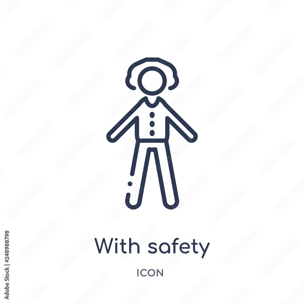 with safety headphone icon from people outline collection. Thin line with safety headphone icon isolated on white background.