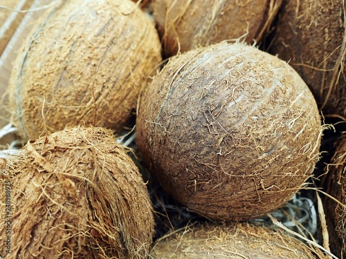 Pile of coconuts in the food market