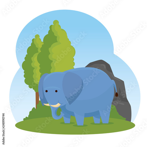 elephant wild animal with trees and bushes