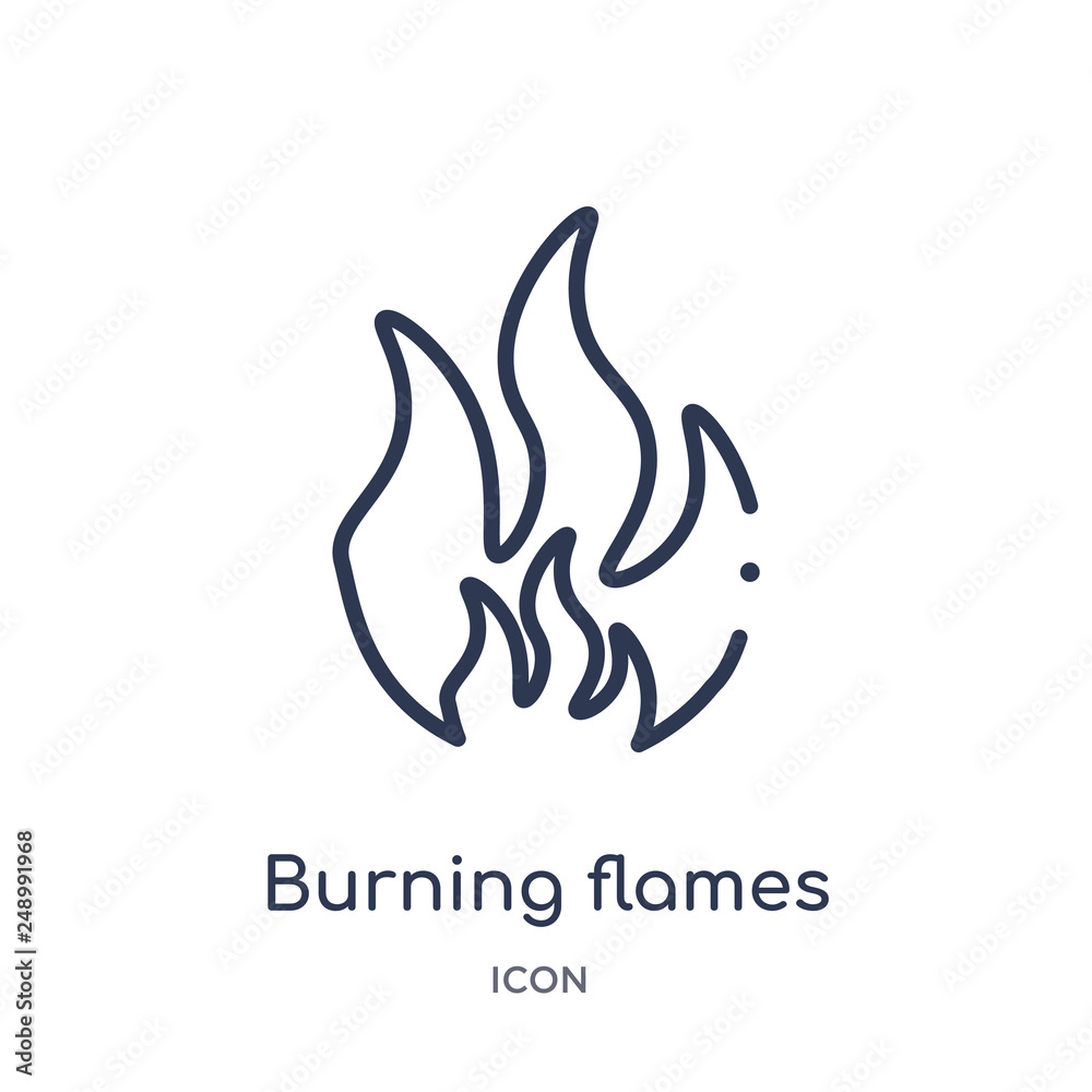 burning flames icon from nature outline collection. Thin line burning flames icon isolated on white background.