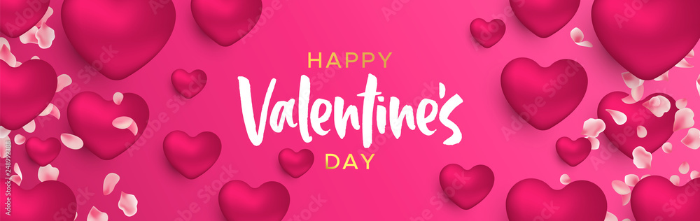 Valentines Day 3d pink heart shape web banner