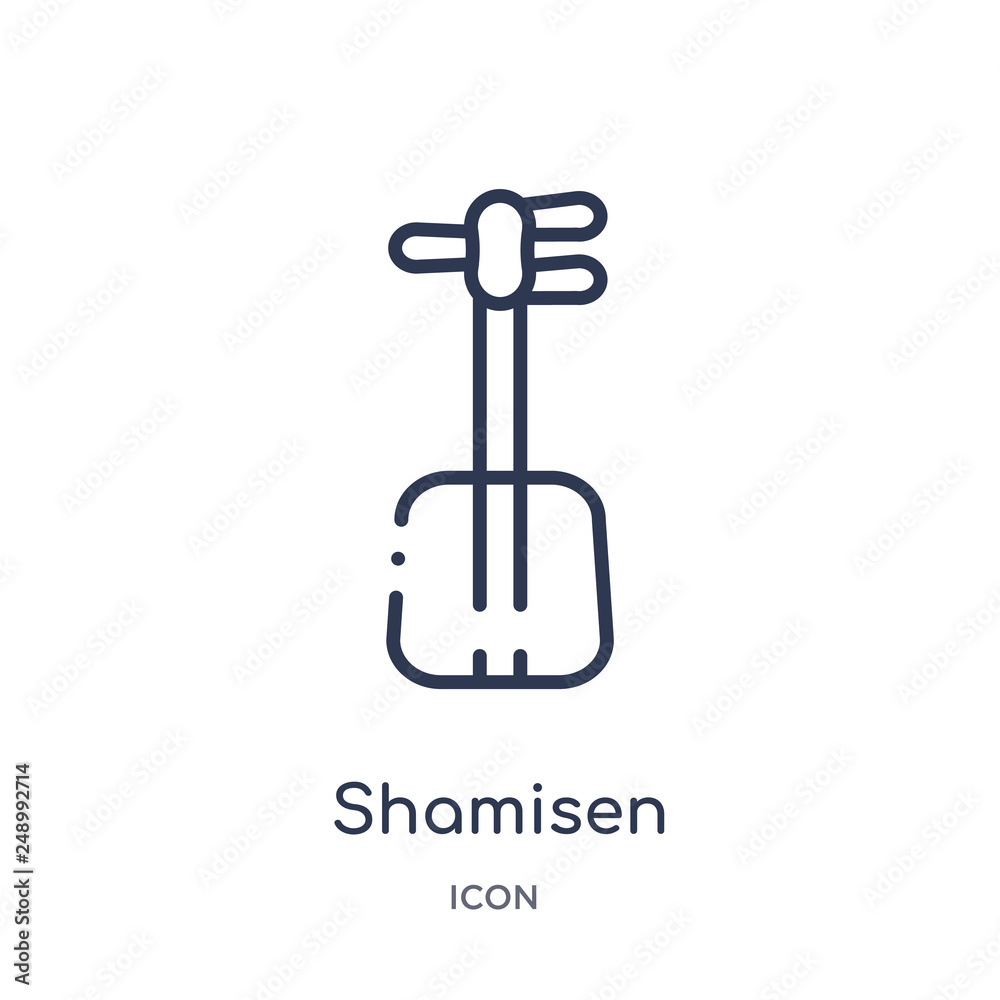 shamisen icon from music outline collection. Thin line shamisen icon isolated on white background.