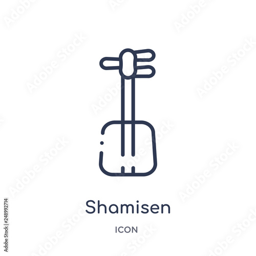 shamisen icon from music outline collection. Thin line shamisen icon isolated on white background. photo