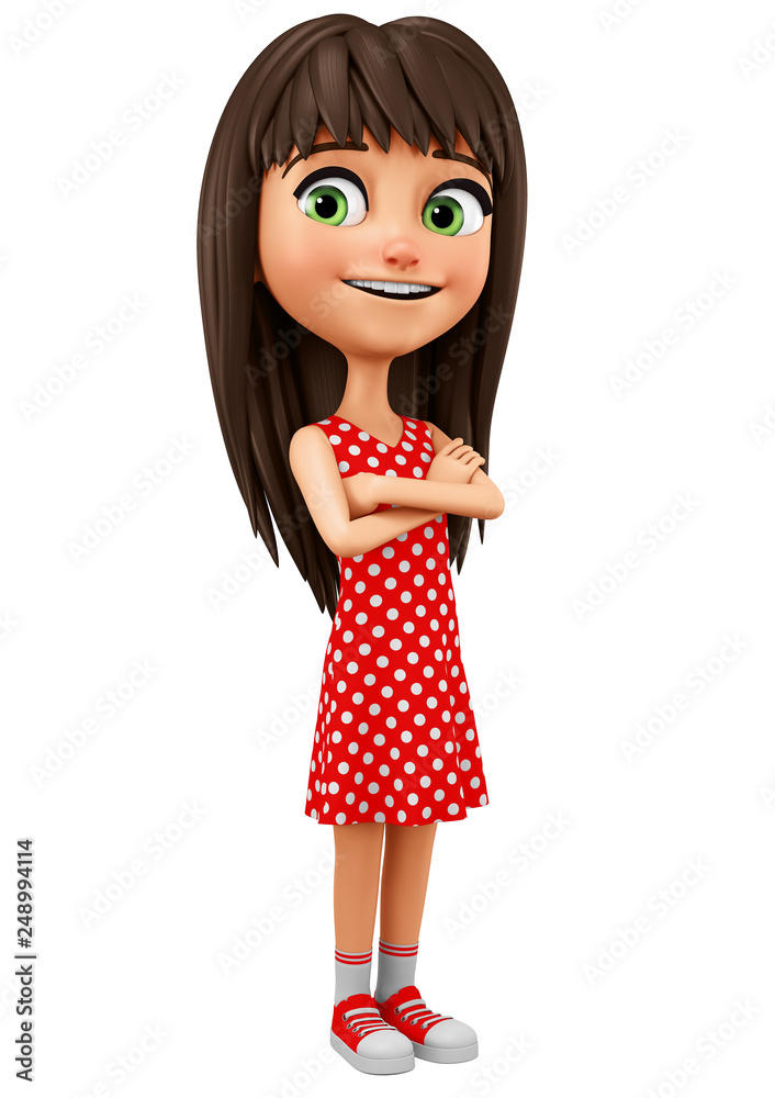 Cartoon character girl in red on a white background. 3d rendering  illustration. Stock Illustration | Adobe Stock