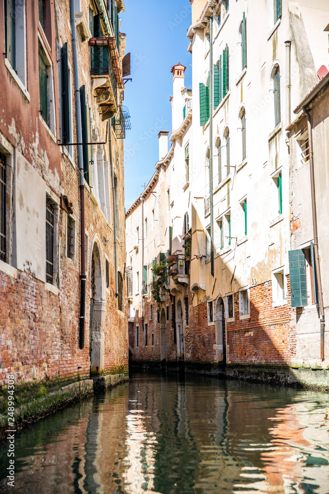 The view of Canal of Venice from the gondola boat