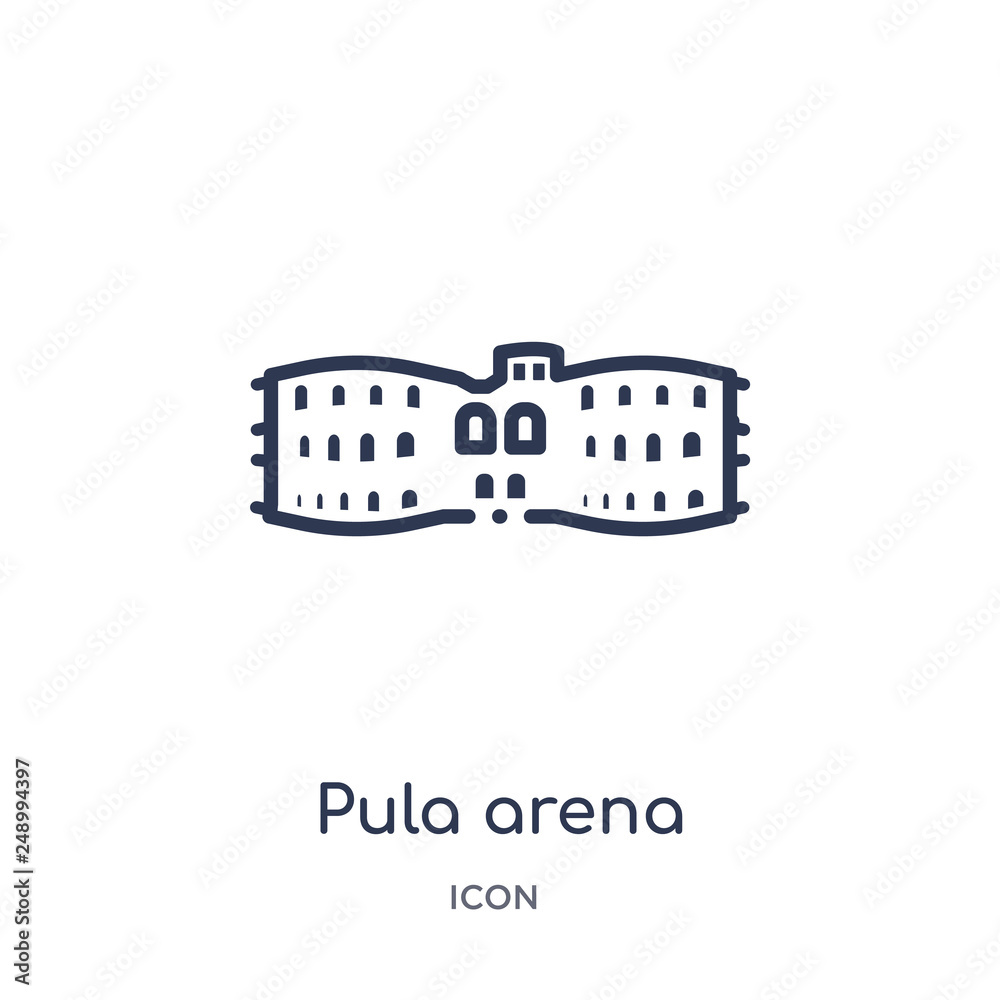 pula arena icon from monuments outline collection. Thin line pula arena icon isolated on white background.