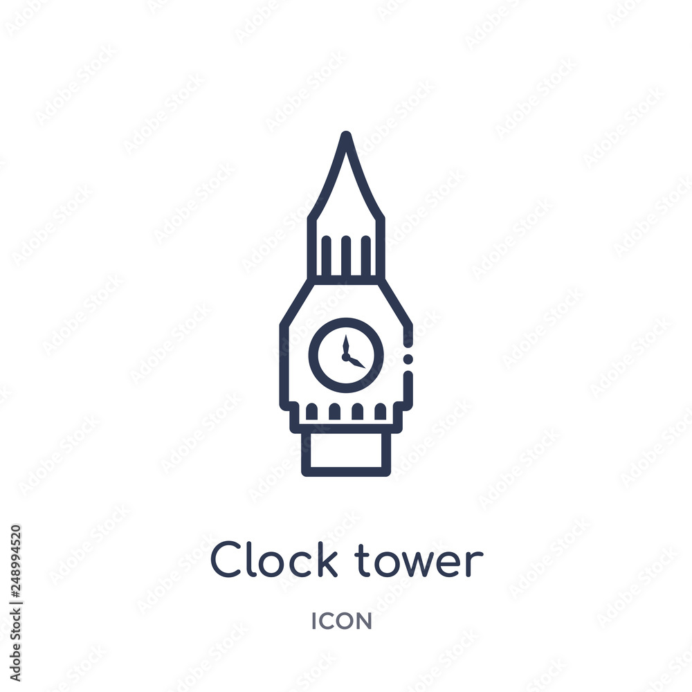 clock tower icon from monuments outline collection. Thin line clock tower icon isolated on white background.