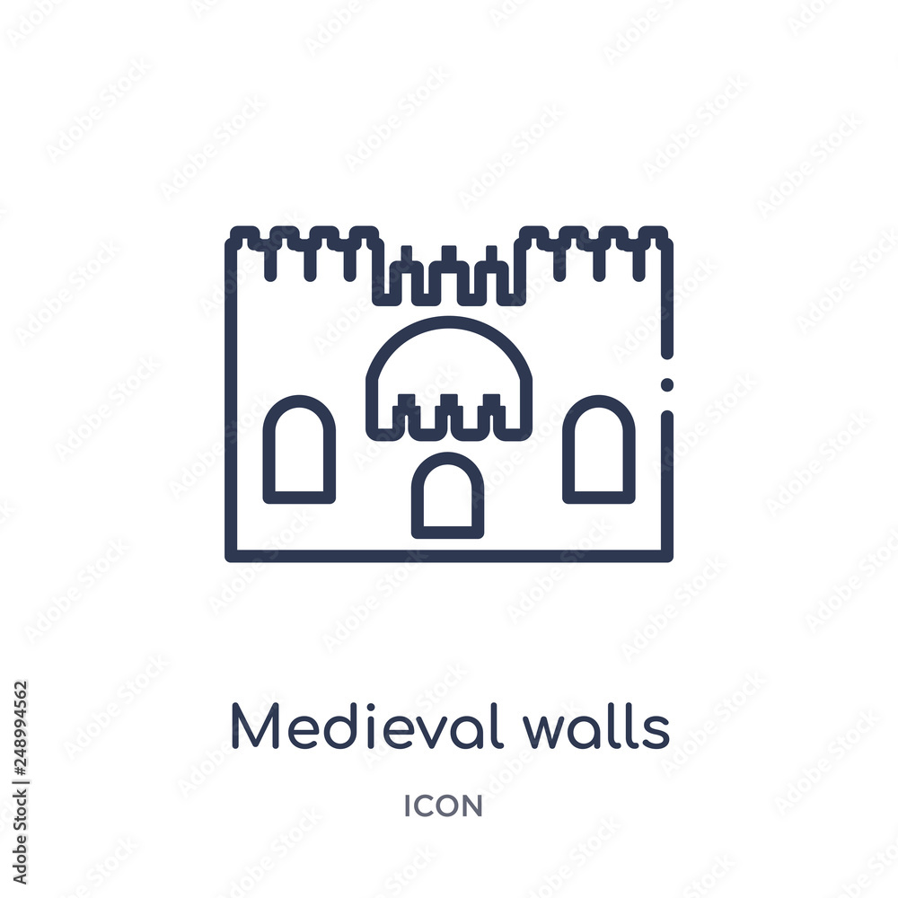medieval walls in avila icon from monuments outline collection. Thin line medieval walls in avila icon isolated on white background. medieval walls in avila icon from monuments outline collection. Thin line medieval walls in avila icon isolated on white background.