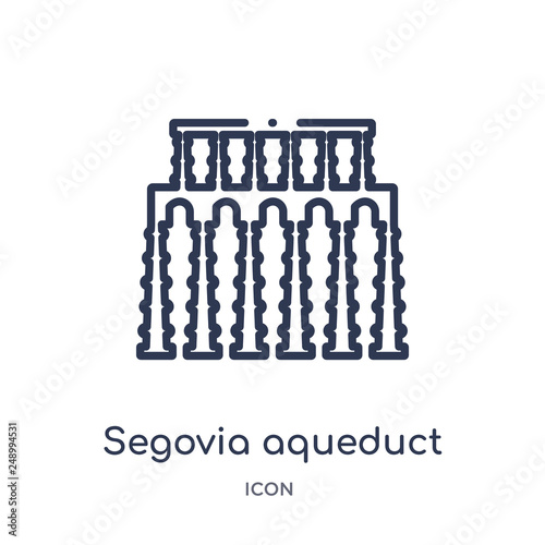 segovia aqueduct icon from monuments outline collection. Thin line segovia aqueduct icon isolated on white background.