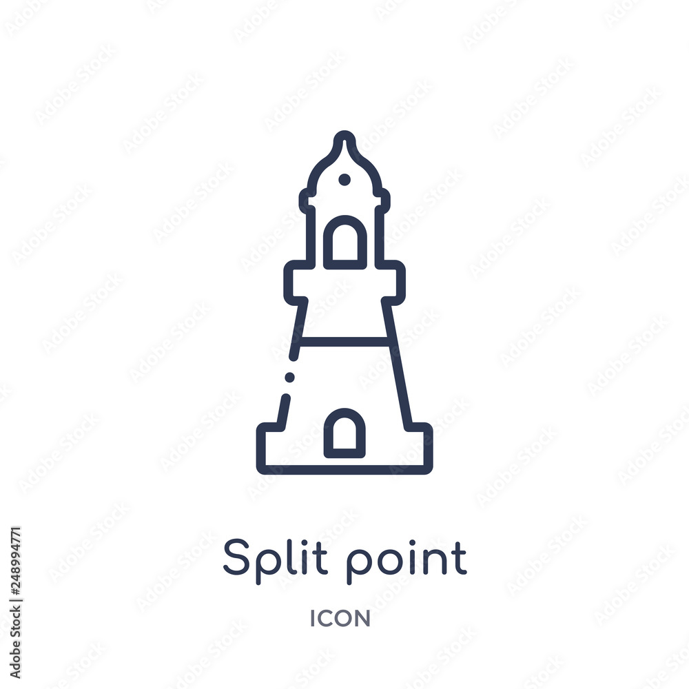split point lighthouse icon from monuments outline collection. Thin line split point lighthouse icon isolated on white background. split point lighthouse icon from monuments outline collection. Thin line split point lighthouse icon isolated on white background.