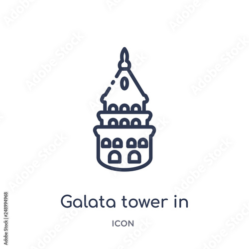 galata tower in istanbul icon from monuments outline collection. Thin line galata tower in istanbul icon isolated on white background.
