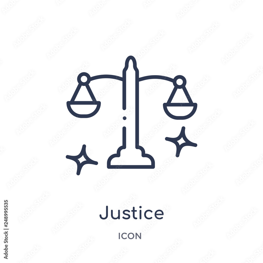 justice icon from zodiac outline collection. Thin line justice icon isolated on white background. justice icon from zodiac outline collection. Thin line justice icon isolated on white background.
