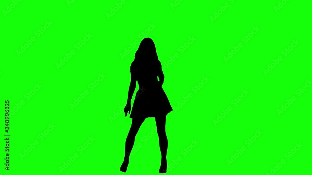 Happy Woman Wearing a Skirt Dancing on Green Screen Silhouette Happy Woman Wearing a Skirt Dancing on Green Screen Silhouette