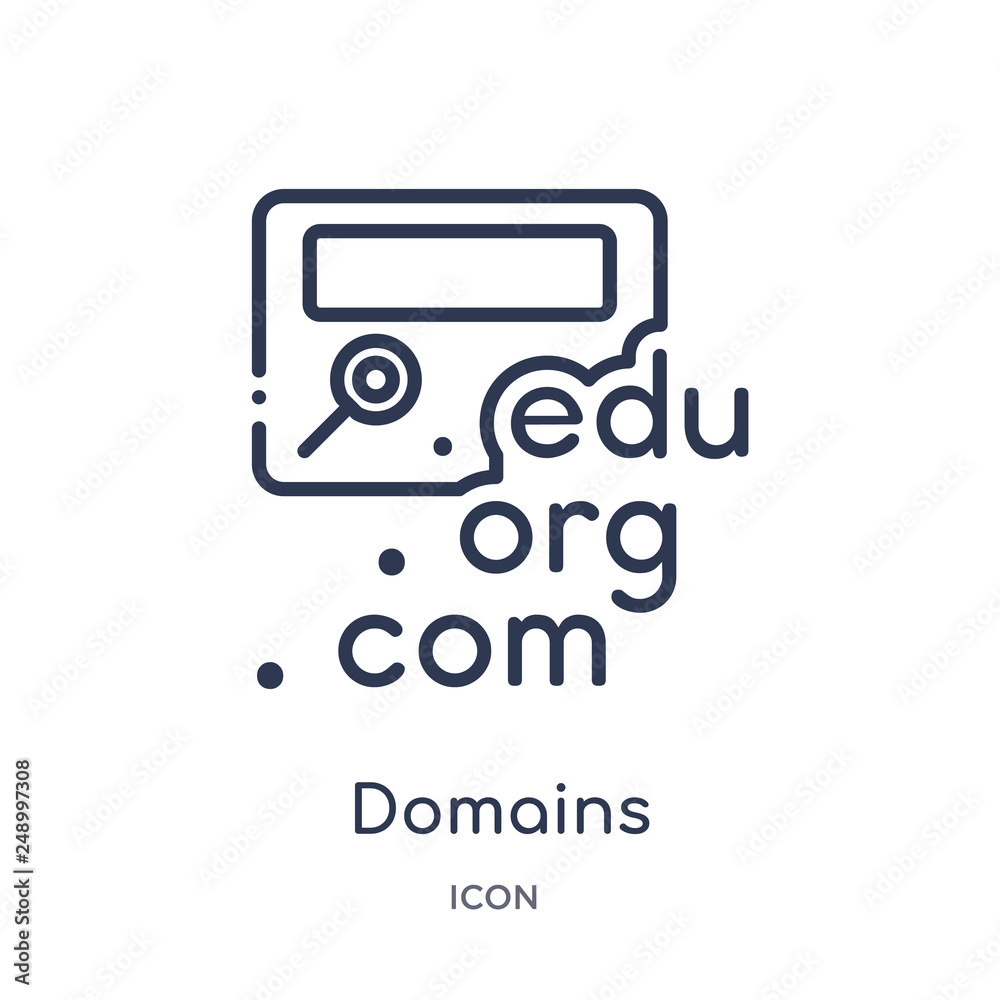 domains icon from web hosting outline collection. Thin line domains icon isolated on white background. domains icon from web hosting outline collection. Thin line domains icon isolated on white background.