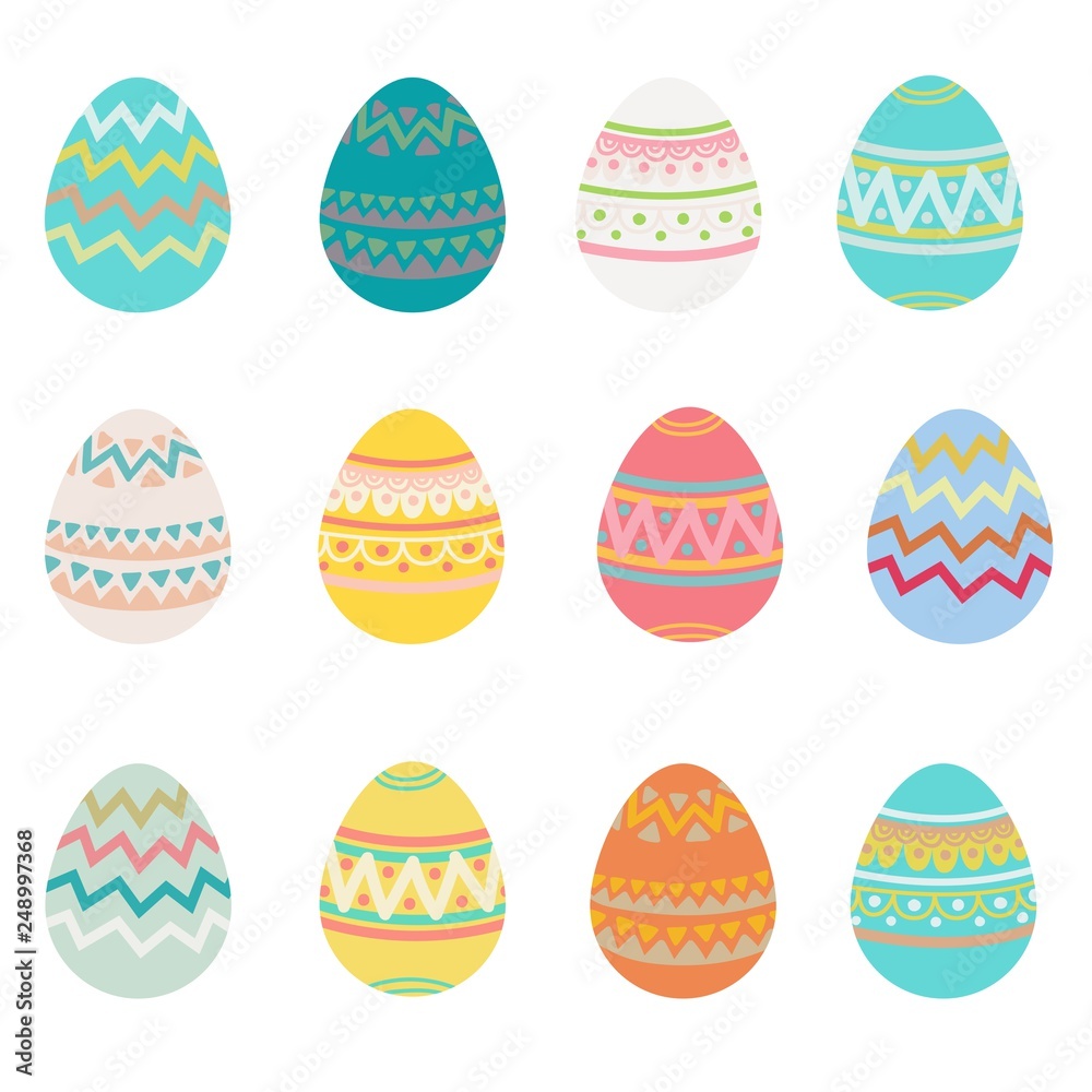 Set of easter eggs flat design on white background Set of easter eggs flat design on white background