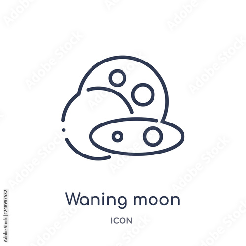 waning moon icon from weather outline collection. Thin line waning moon icon isolated on white background.