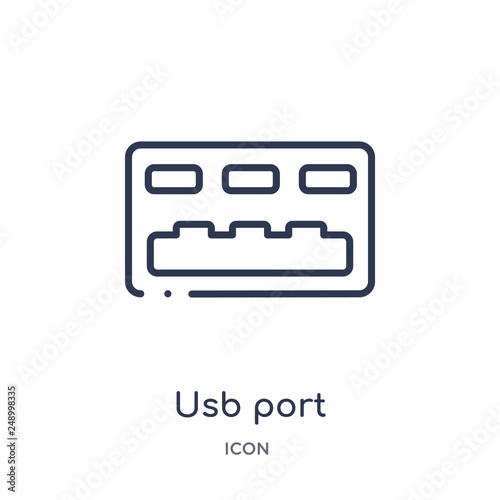 usb port icon from user interface outline collection. Thin line usb port icon isolated on white background.
