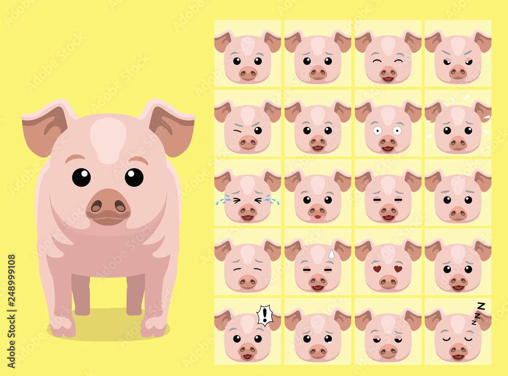 Cute Pig Cartoon Emoticons Vector Illustration