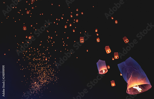 Vászonkép Mass Yee Peng Lantern Release, Chiang Mai, Thailand