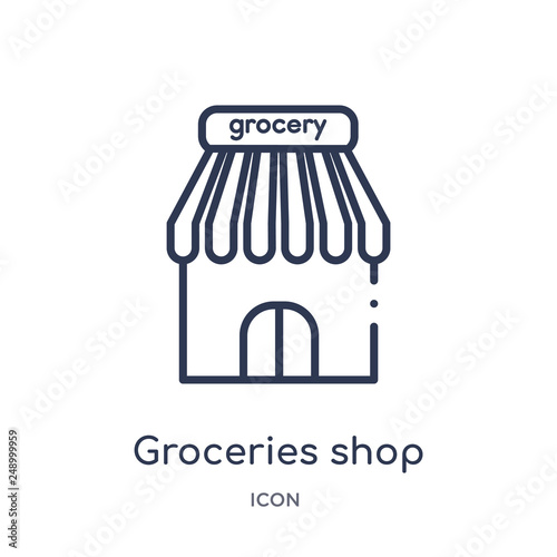 groceries shop icon from ultimate glyphicons outline collection. Thin line groceries shop icon isolated on white background.