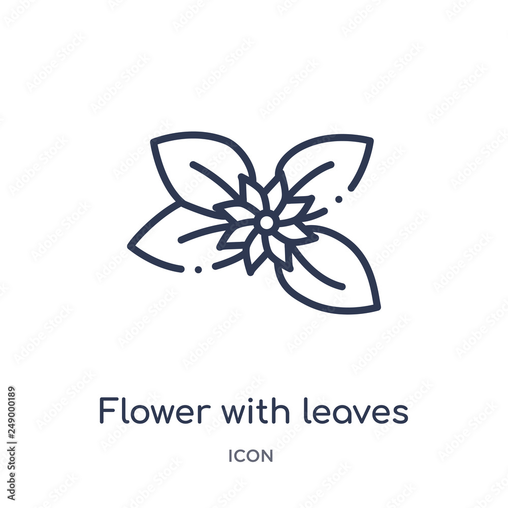 flower with leaves icon from ultimate glyphicons outline collection. Thin line flower with leaves icon isolated on white background. flower with leaves icon from ultimate glyphicons outline collection. Thin line flower with leaves icon isolated on white background.