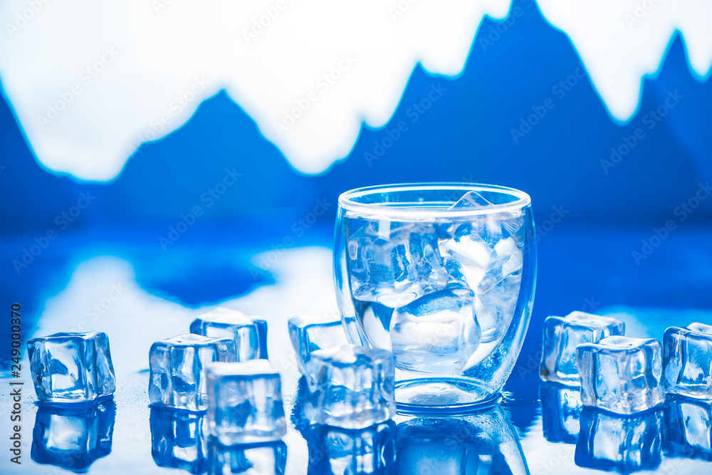 Transparent ice cubes, cold and fresh concept