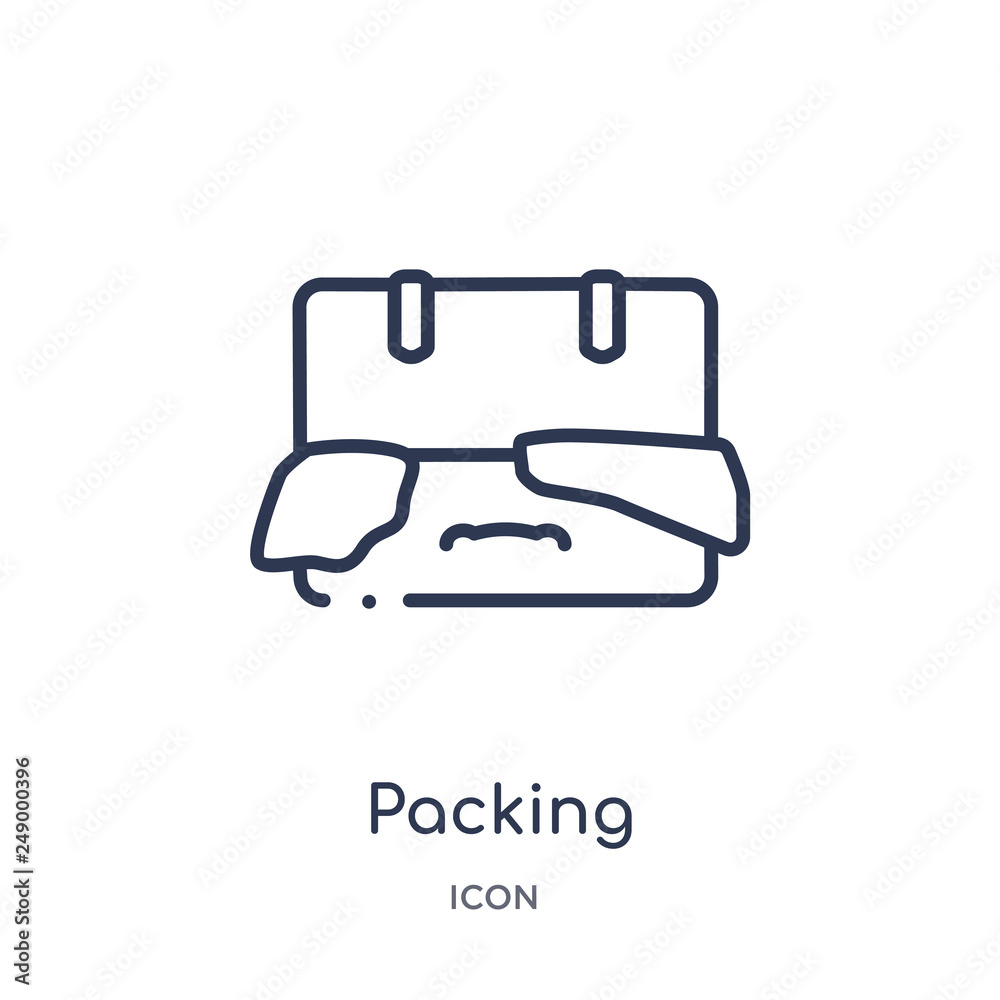 packing icon from travel outline collection. Thin line packing icon isolated on white background. packing icon from travel outline collection. Thin line packing icon isolated on white background.
