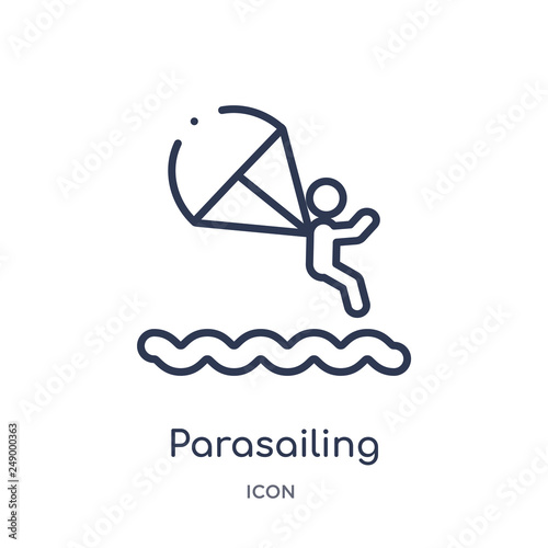 parasailing icon from travel outline collection. Thin line parasailing icon isolated on white background.