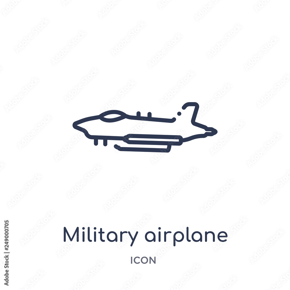military airplane icon from transportaytan outline collection. Thin line military airplane icon isolated on white background.