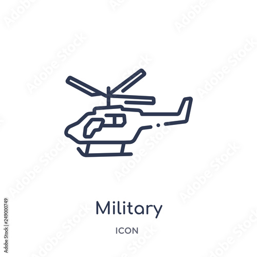 military helicopter icon from transportaytan outline collection. Thin line military helicopter icon isolated on white background.