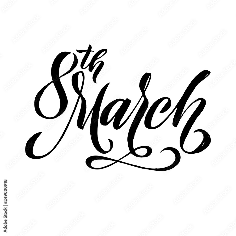 Happy Womans Day calligraphy design on square white background. Vector illustration. Womans Day greeting calligraphy design in black colors. Template for a poster, cards, banner. - Vector illustration Happy Womans Day calligraphy design on square white background. Vector illustration. Womans Day greeting calligraphy design in black colors. Template for a poster, cards, banner. - Vector illustration