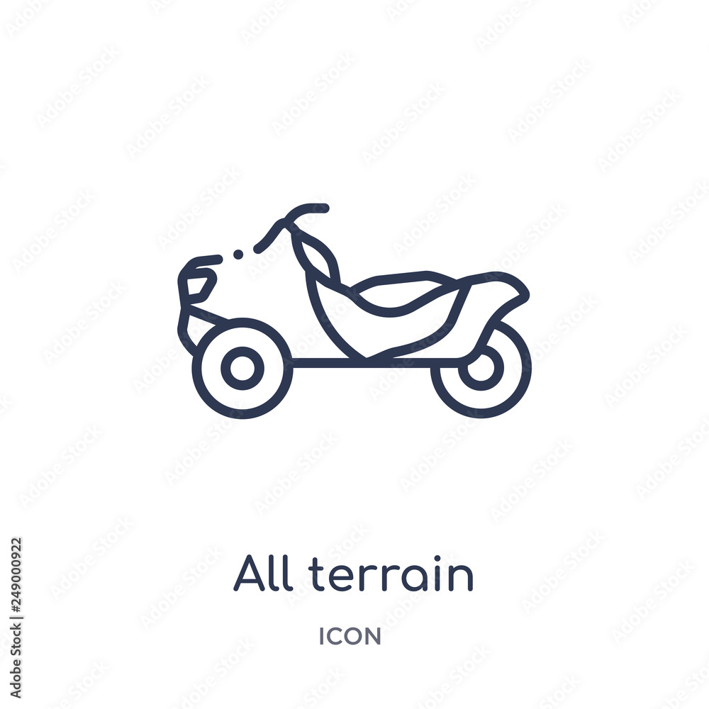 all terrain vehicle icon from transportaytan outline collection. Thin line all terrain vehicle icon isolated on white background. all terrain vehicle icon from transportaytan outline collection. Thin line all terrain vehicle icon isolated on white background.