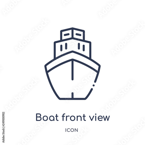 boat front view icon from transportaytan outline collection. Thin line boat front view icon isolated on white background.