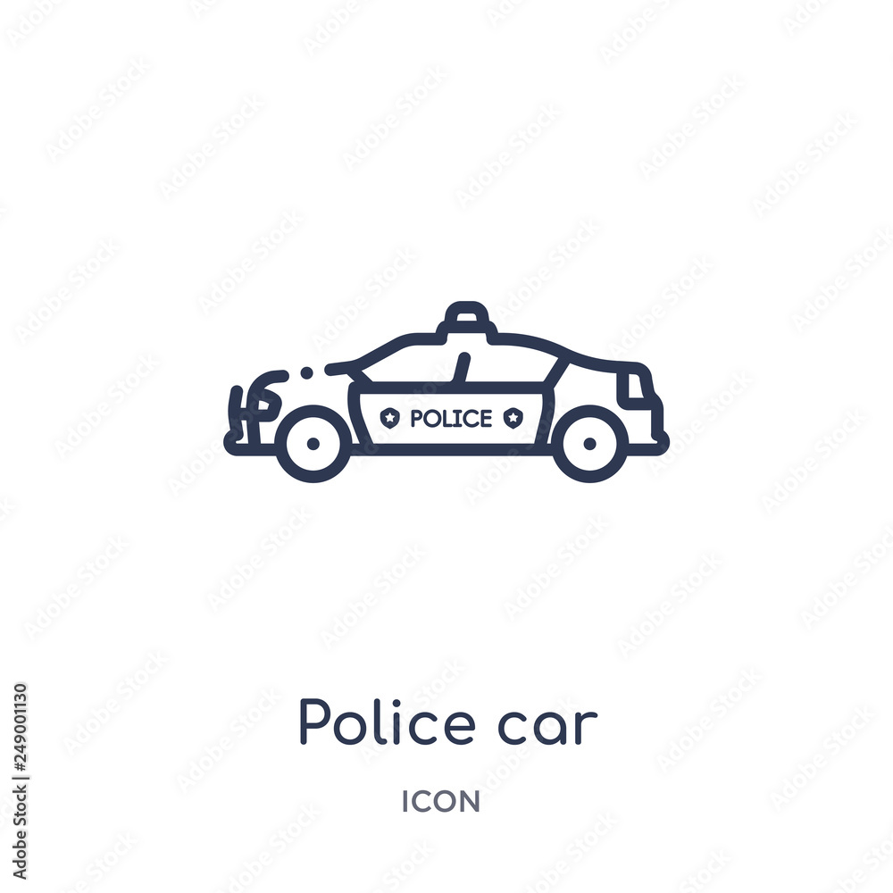 police car icon from transportaytan outline collection. Thin line police car icon isolated on white background.