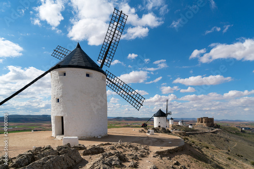 Madrid travel destination. Landscape of windmills of Don Quixote. Historical building in Cosuegra area near Madrid, Spain.