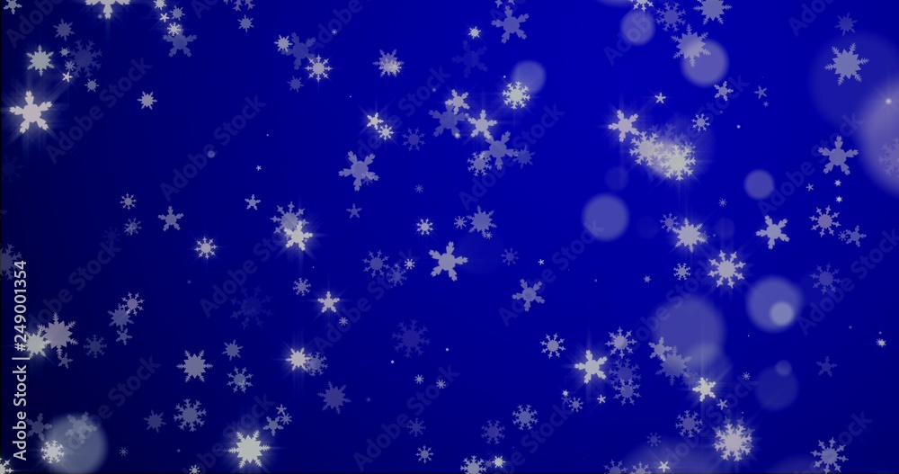 Christmas blue background with snowflakes - falling snow