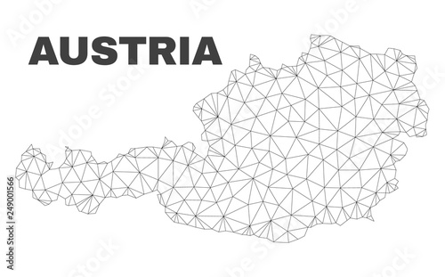 Abstract Austria map isolated on a white background. Triangular mesh model in black color of Austria map. Polygonal geographic scheme designed for political illustrations.