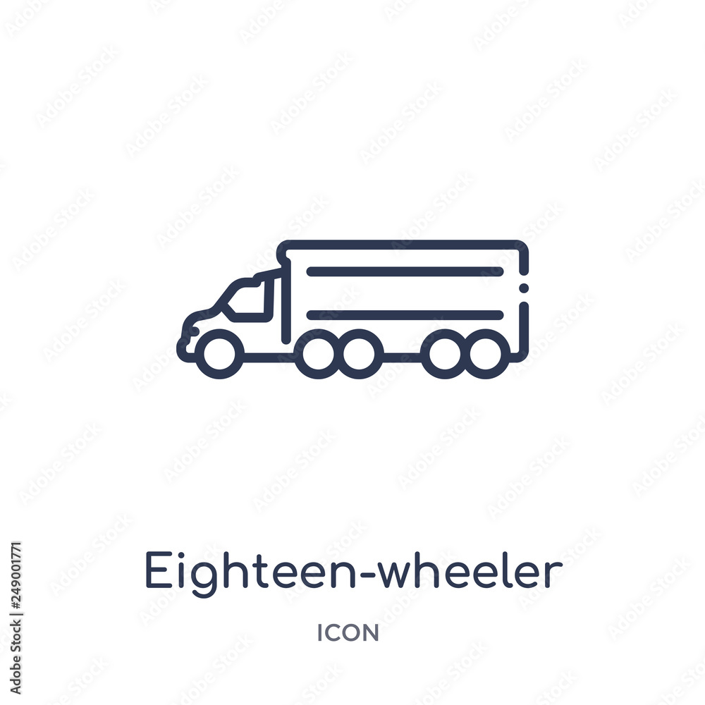 eighteen-wheeler icon from transportation outline collection. Thin line eighteen-wheeler icon isolated on white background.