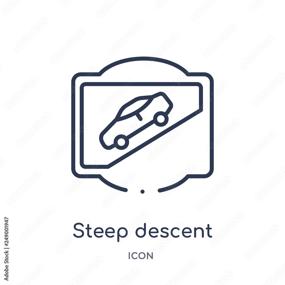 steep descent icon from traffic sign outline collection. Thin line steep descent icon isolated on white background.