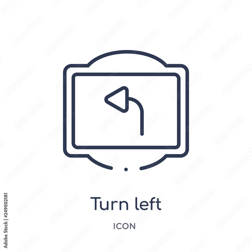 turn left icon from traffic signs outline collection. Thin line turn left icon isolated on white background. turn left icon from traffic signs outline collection. Thin line turn left icon isolated on white background.