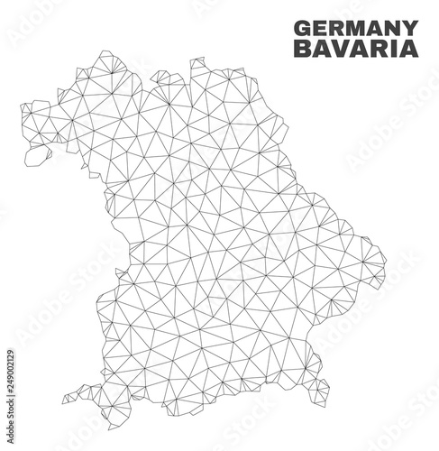 Abstract Bavaria Land map isolated on a white background. Triangular mesh model in black color of Bavaria Land map. Polygonal geographic scheme designed for political illustrations.