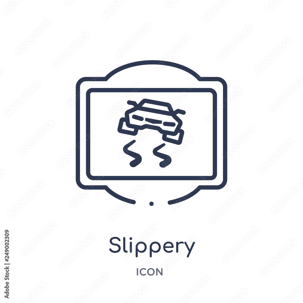 slippery icon from traffic signs outline collection. Thin line slippery icon isolated on white background.