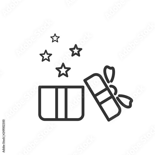 Open present box linear icon isolated on white background